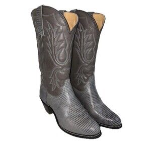 Mens Vintage Fancy Gray Stitched & Lined Cowboy Boots Size 9M Made in USA